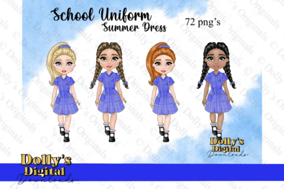Cute School Girl in Royal Blue Dress PNG Graphic Illustrations By Dolly’s Digital Designs