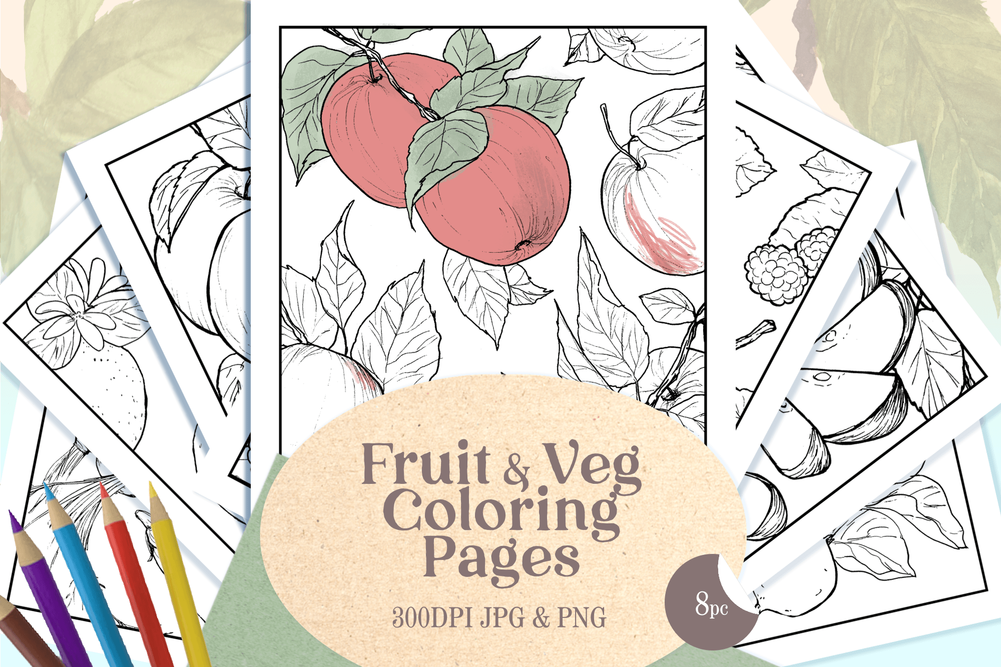 Fruit & Veggie Printable Coloring Pages