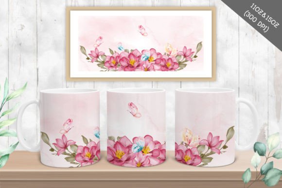 Watercolor Floral Mug Sublimation Graphics