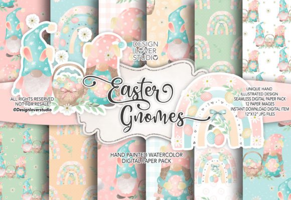 Easter Rainbows Gnomes Digital Paper Pac Graphic Patterns By designloverstudio