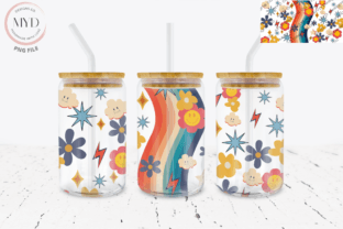 Glass Can 16oz Retro Rainbow Sublimation Graphic by MYD Designs Co ...