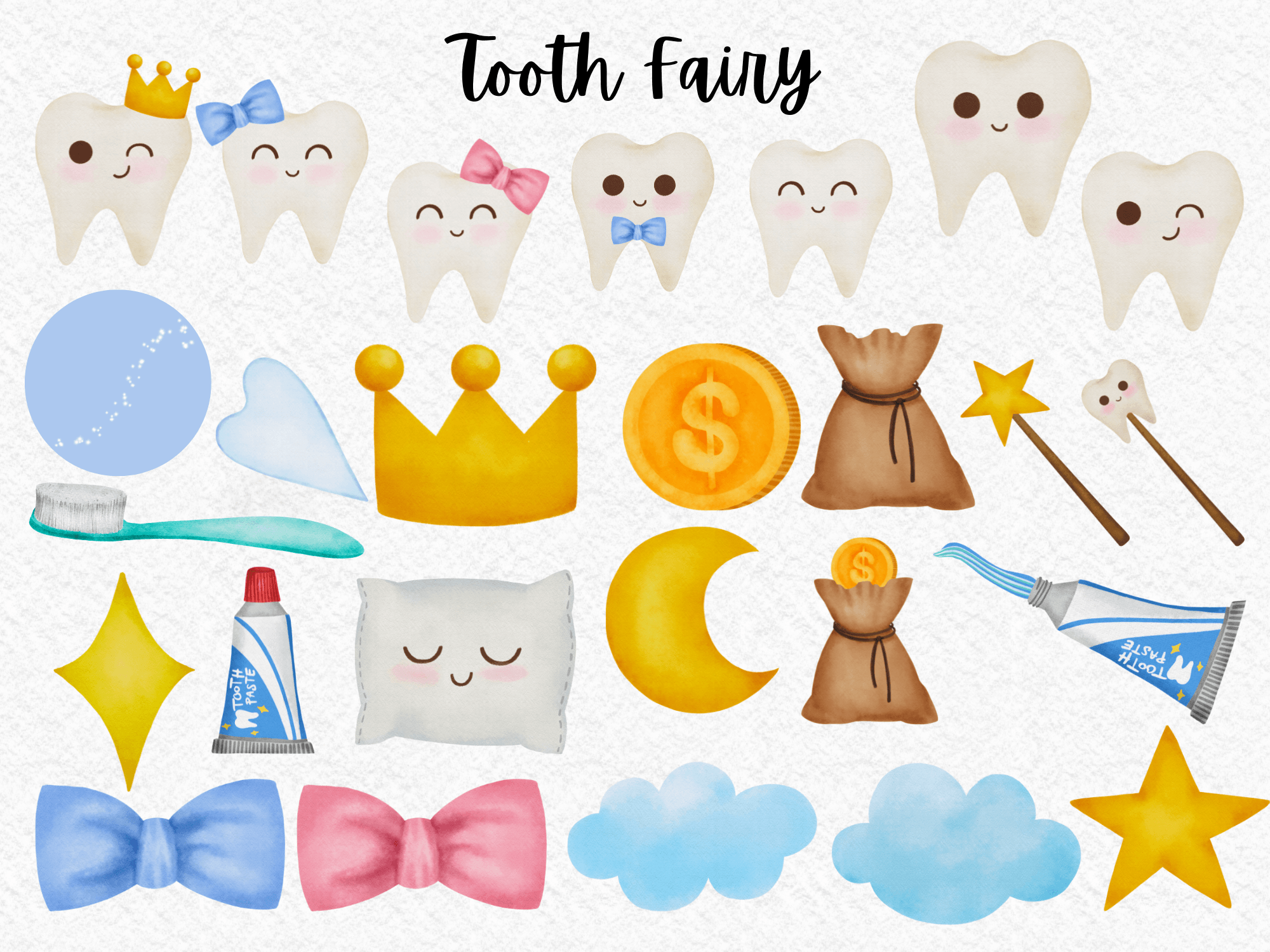 Tooth Fairy Watercolor Digital Clipart - photo 3
