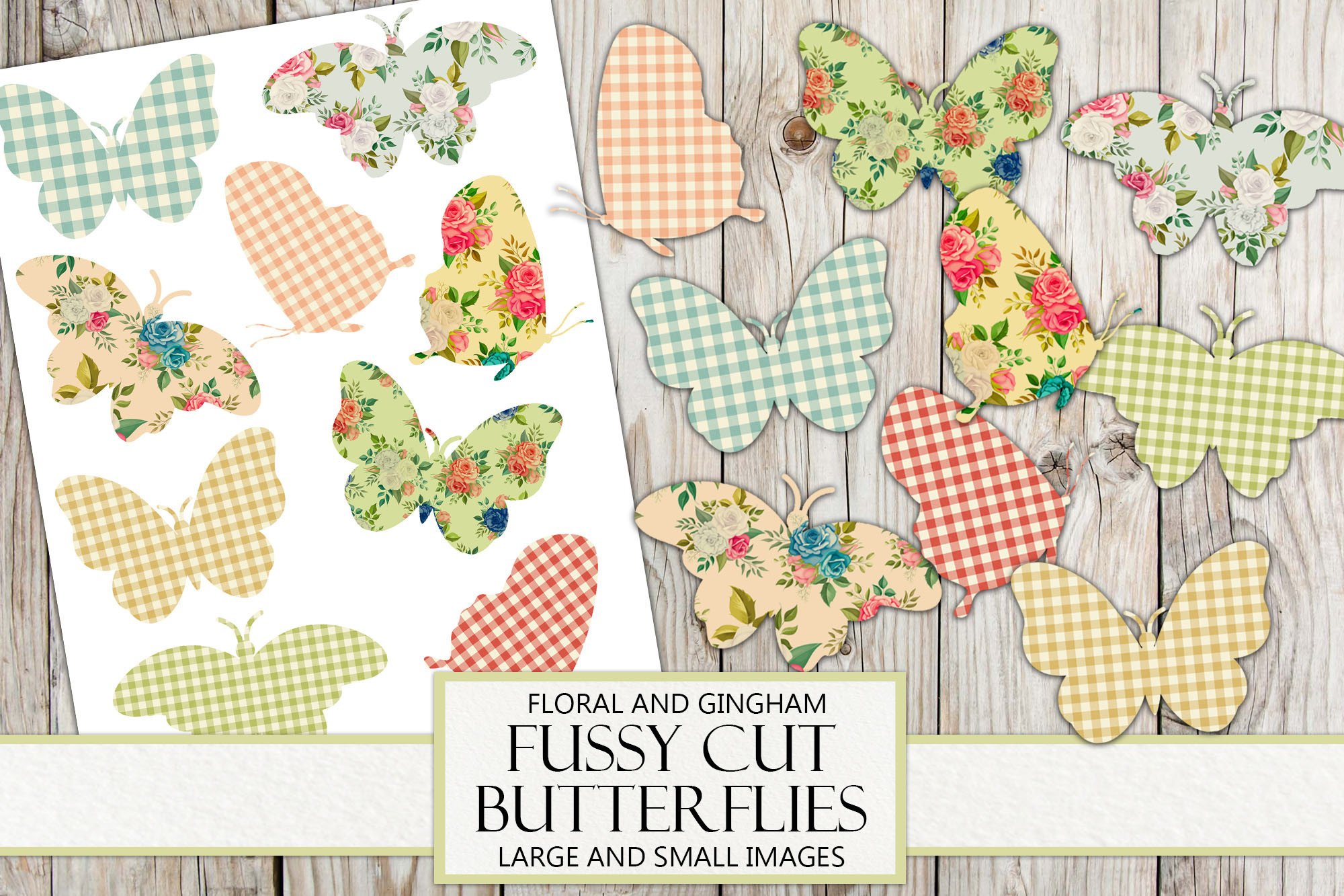Vintage Gingham and Floral Butterflies