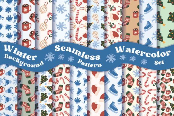Winter Background Seamless Pattern Watercolor Set Kits y Sets Archivo de Corte de Manualidades Por Creative Fabrica Crafts