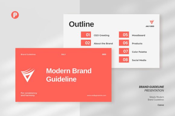 Modern brand guidelines Canva presentation with 15 designs
