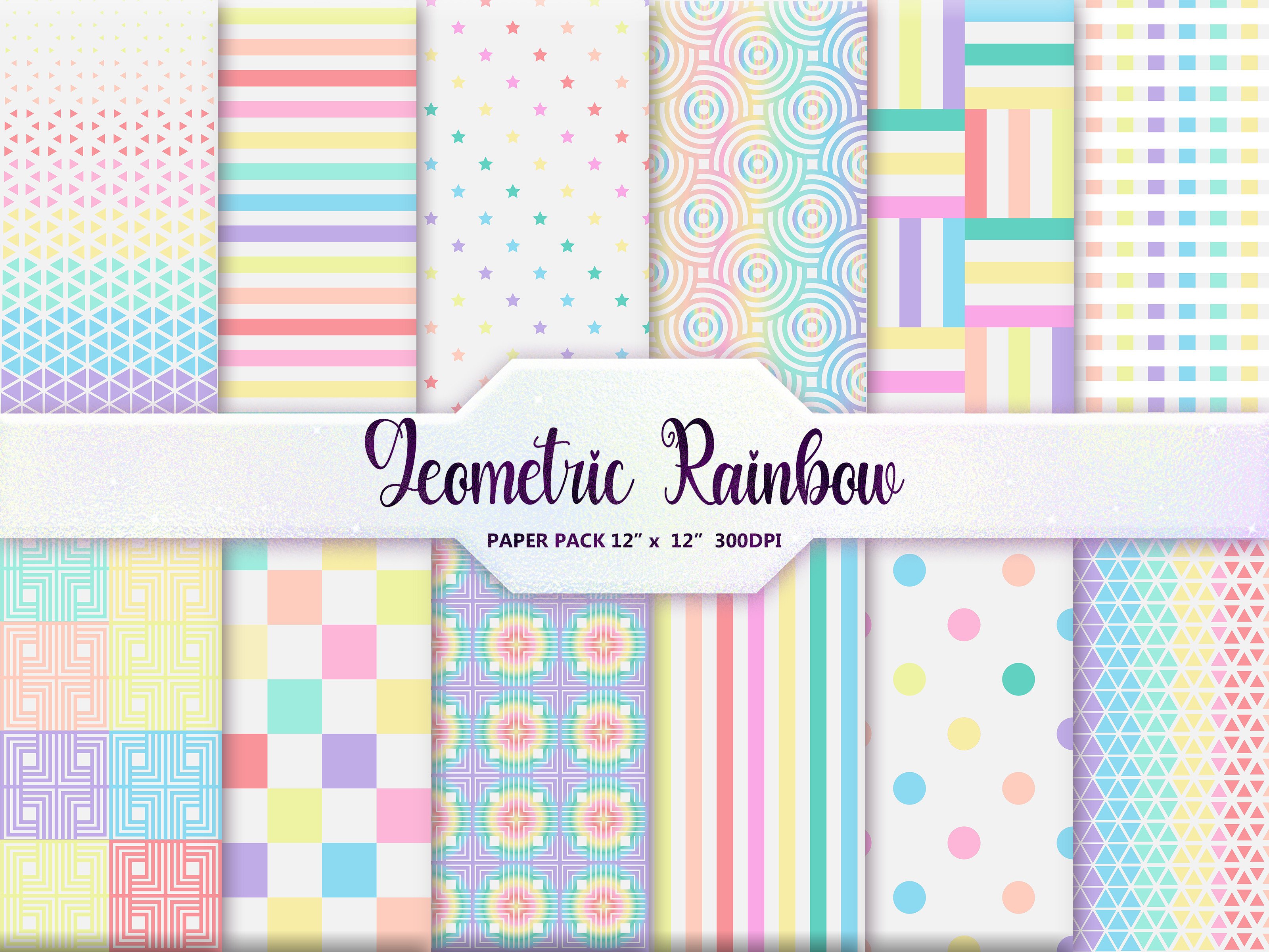 Geometric Rainbow Digital Paper Pack Graphic by DifferPP · Creative Fabrica