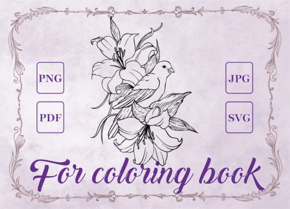 Bird in Flowers Adult Coloring Book Graphic Coloring Pages & Books Adults By Irish Solo