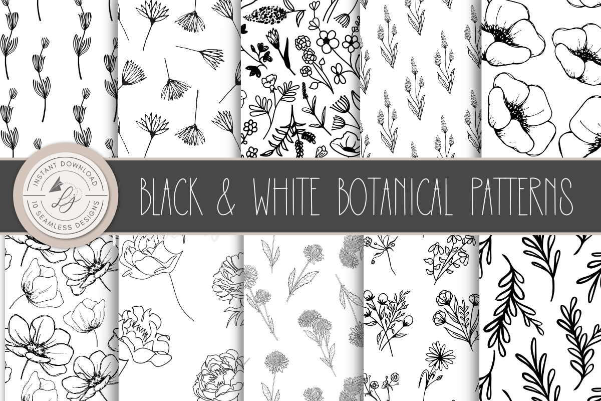 Black & White Seamless Floral Set