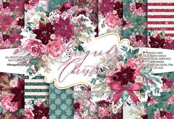 Burgundy Christmas Digital Paper Pack