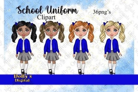 Cute School Girl in Royal Blue Uniform Graphic Illustrations By Dolly’s Digital Designs