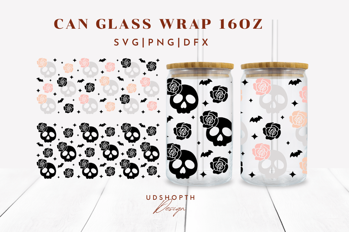 Flower Skull SVG for Libbey Can Glass