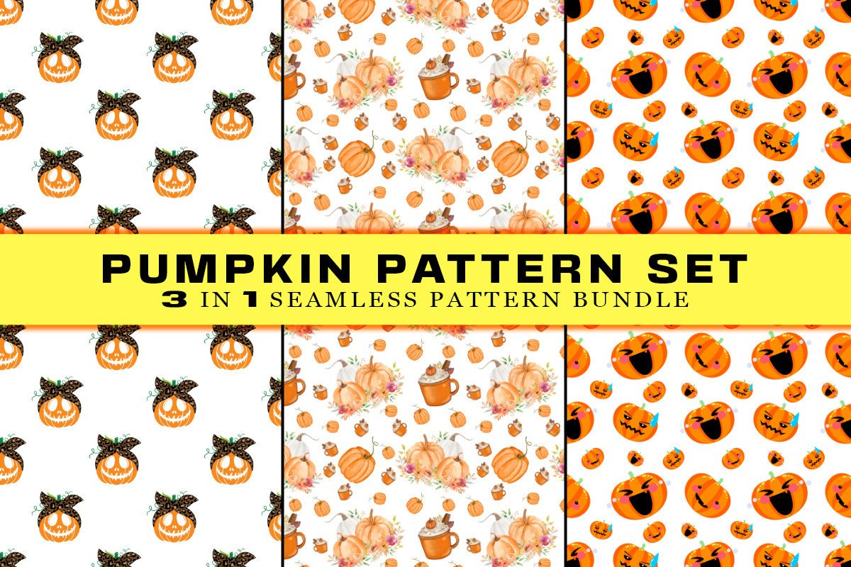 Funny Pumpkin Seamless Pattern Set Graphic by Design BLOOM · Creative ...