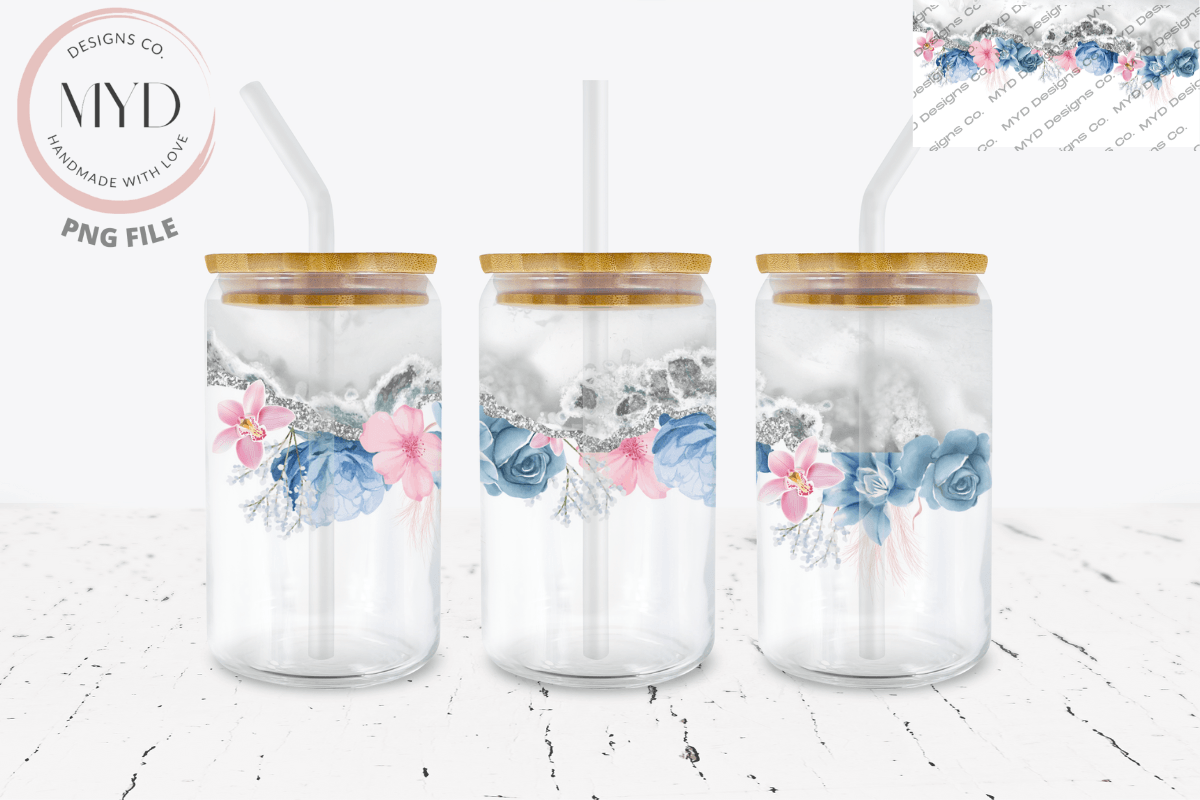 Glass Can 16oz Agate Floral Sublimation Graphic by MYD Designs Co ...