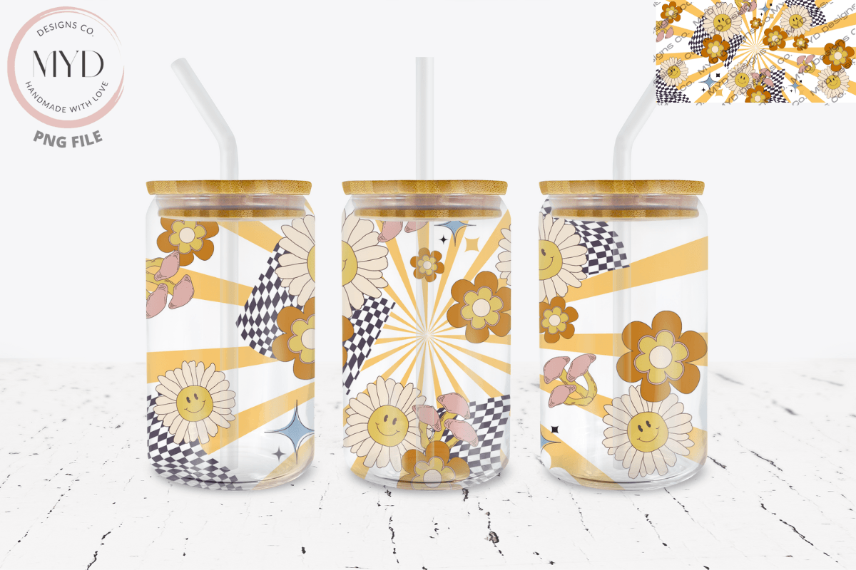 Glass Can 16oz Retro Floral Sublimation Graphic by MYD Designs Co ...