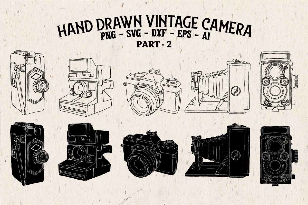 Hand Drawn Vintage Camera - Vector & PNG