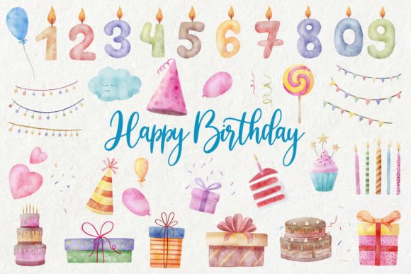 Happy Birthday Watercolor Set Collection