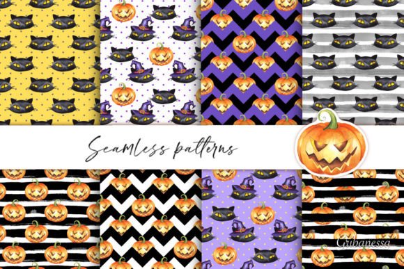 Watercolor Halloween Patterns Graphic by Gribanessa_Art · Creative Fabrica