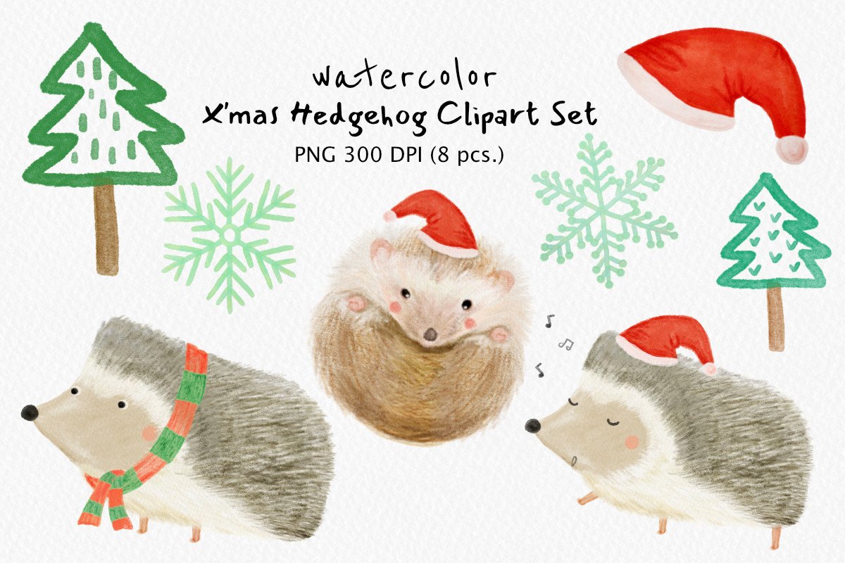 Cute Hedgehog Merry Christmas Cliparts - photo 1