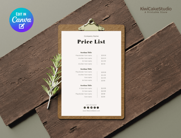 Printable Price List Template CANVA