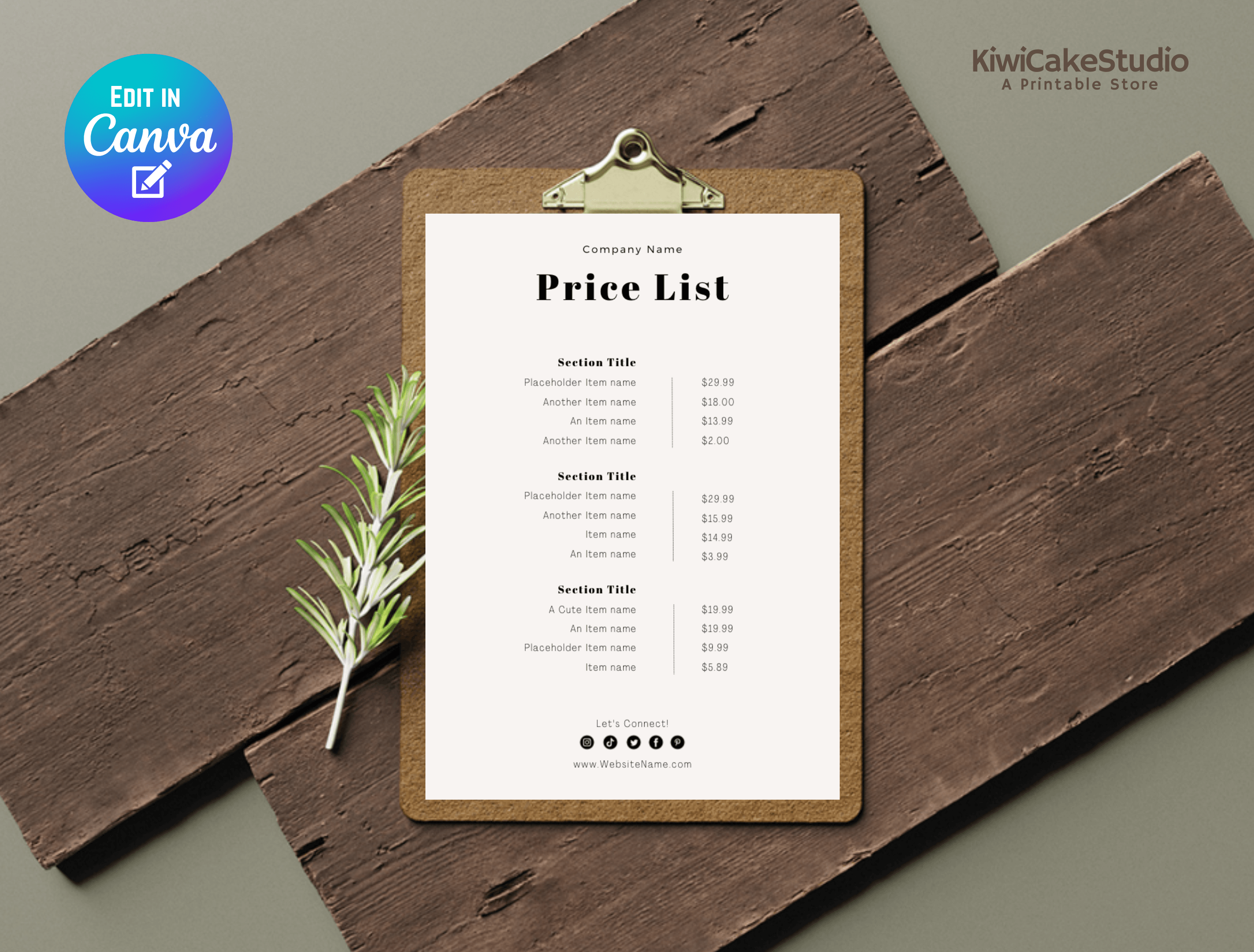 Printable Price List Template CANVA