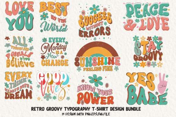 Retro Groovy T-shirt Design Bundle