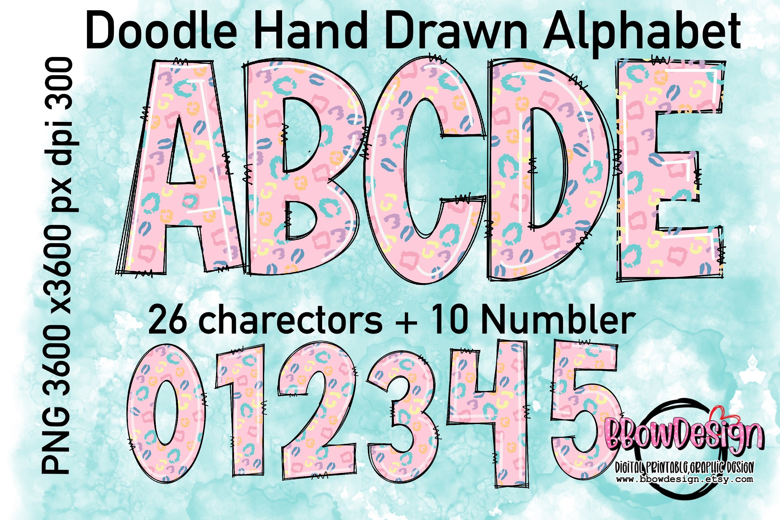 Pink Pastel Leopard Doodle Alphabet PNG Graphic by BbowDesign ...