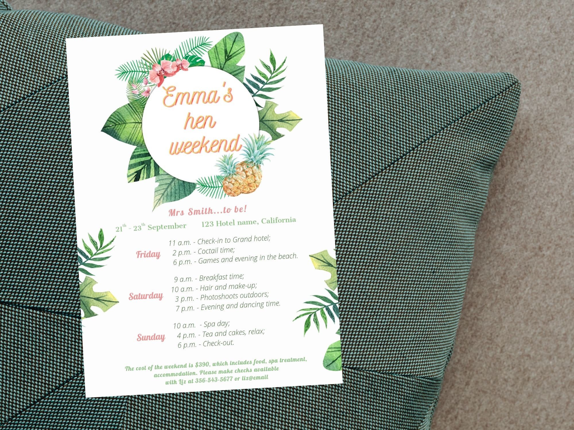 Tropical Hen do, Bachelorette itinerary