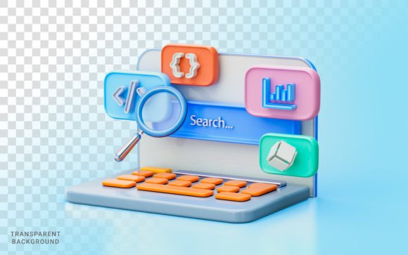 Laptop Coding Interface Chart Magnify 3d