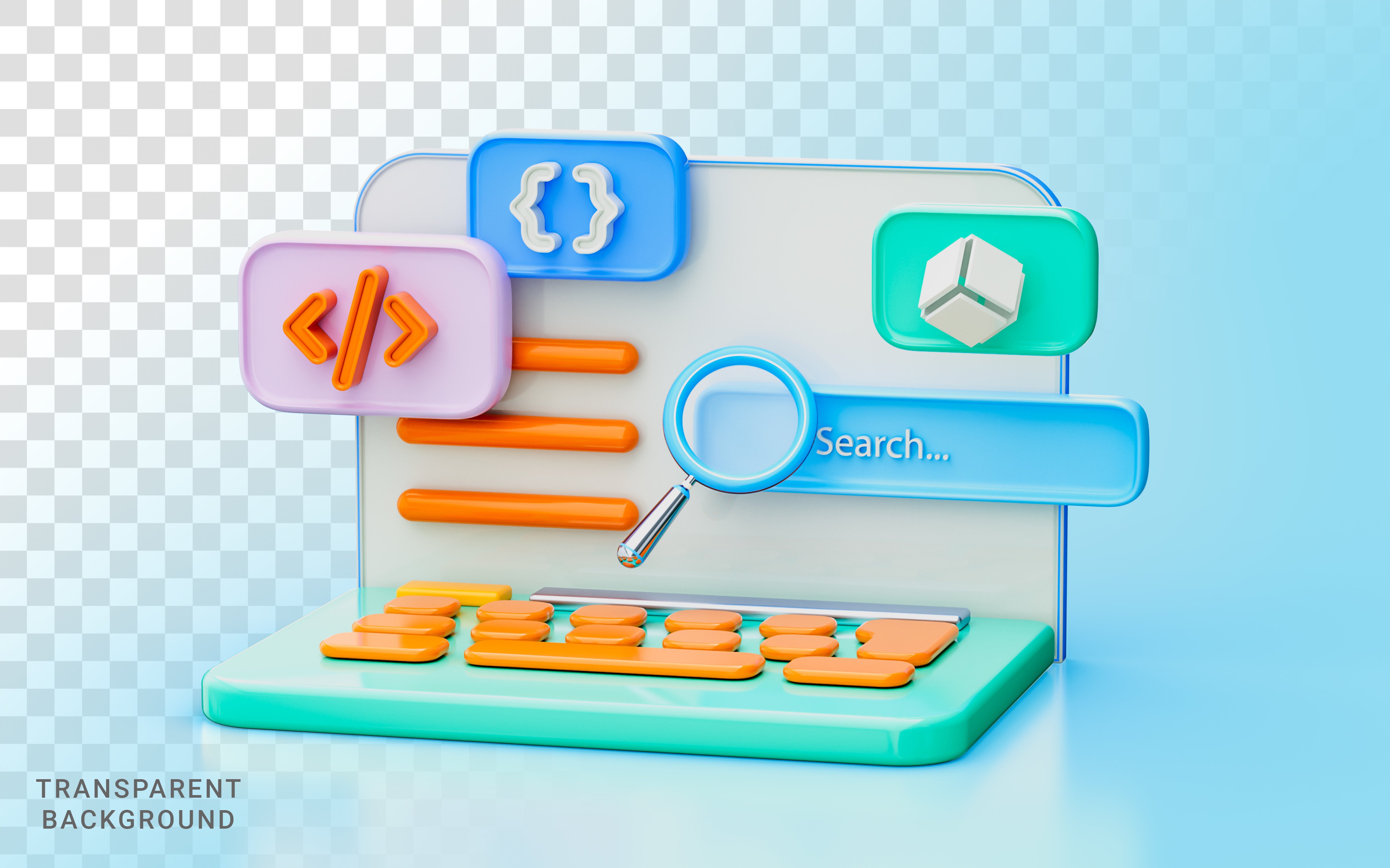 Laptop Coding Magnify Glass 3d