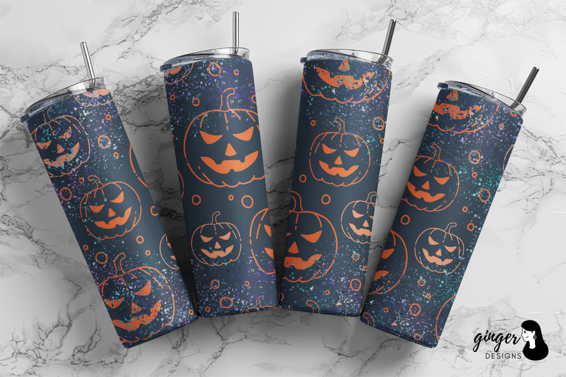 Halloween Pumpkin Glitter Skinny Tumbler