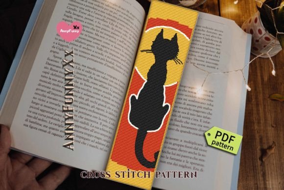 Black Cat Bookmark Cross Stitch Pattern