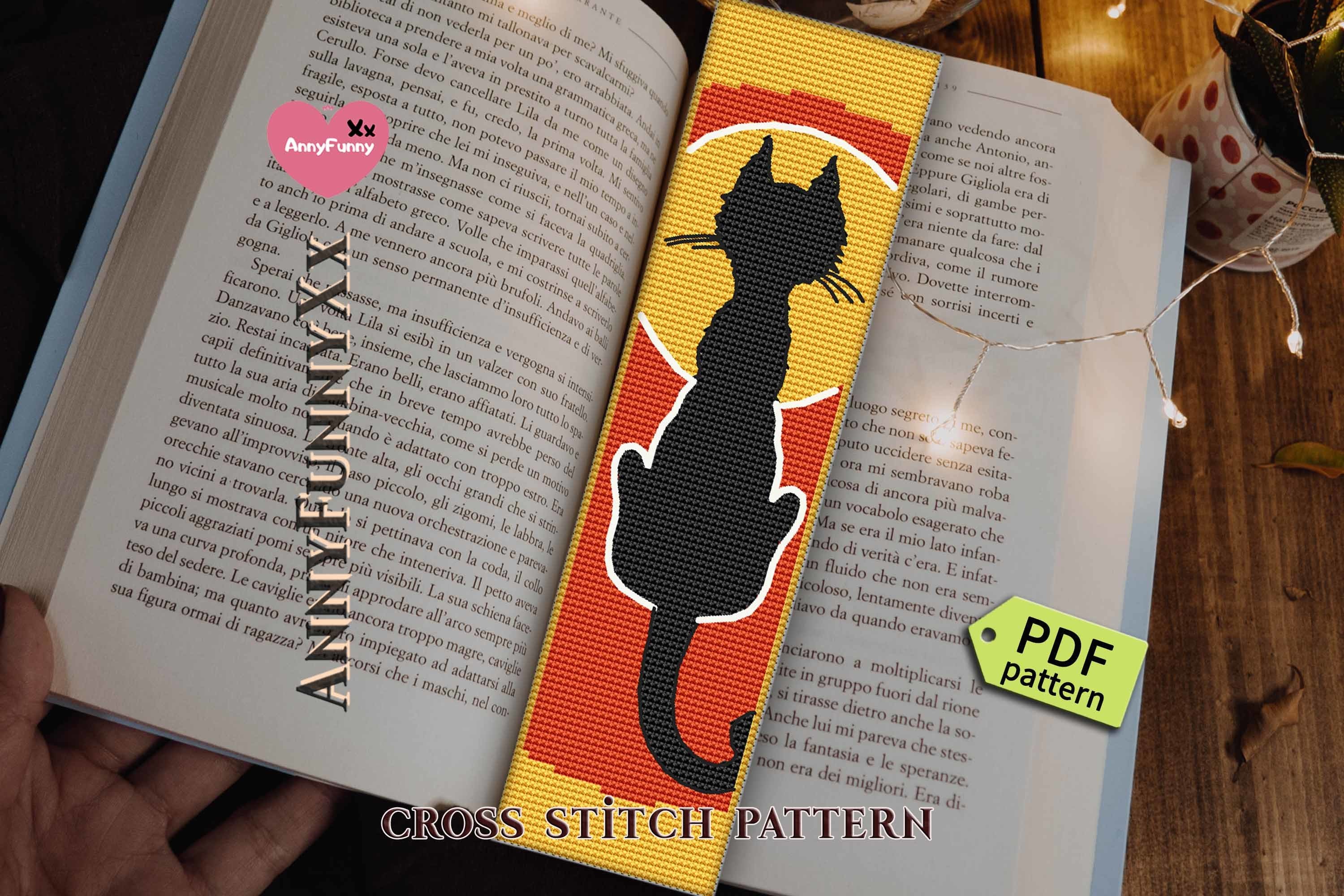 Black Cat Bookmark Cross Stitch Pattern
