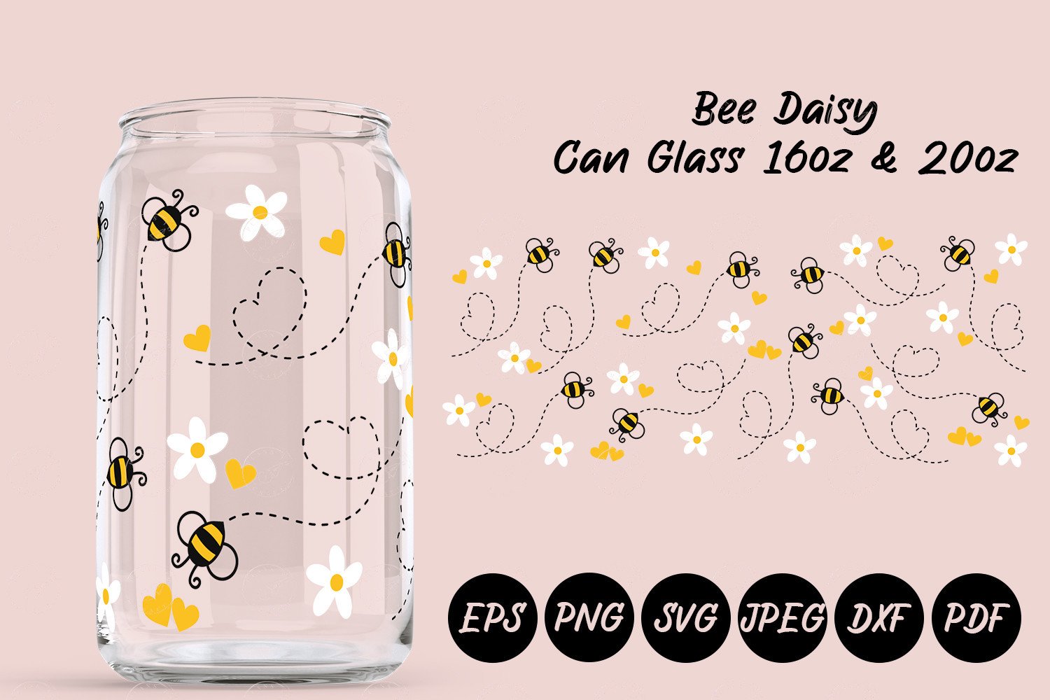 Bee Daisy Can Glass Wrap SVG 16oz 20oz Graphic by planstocraft ...