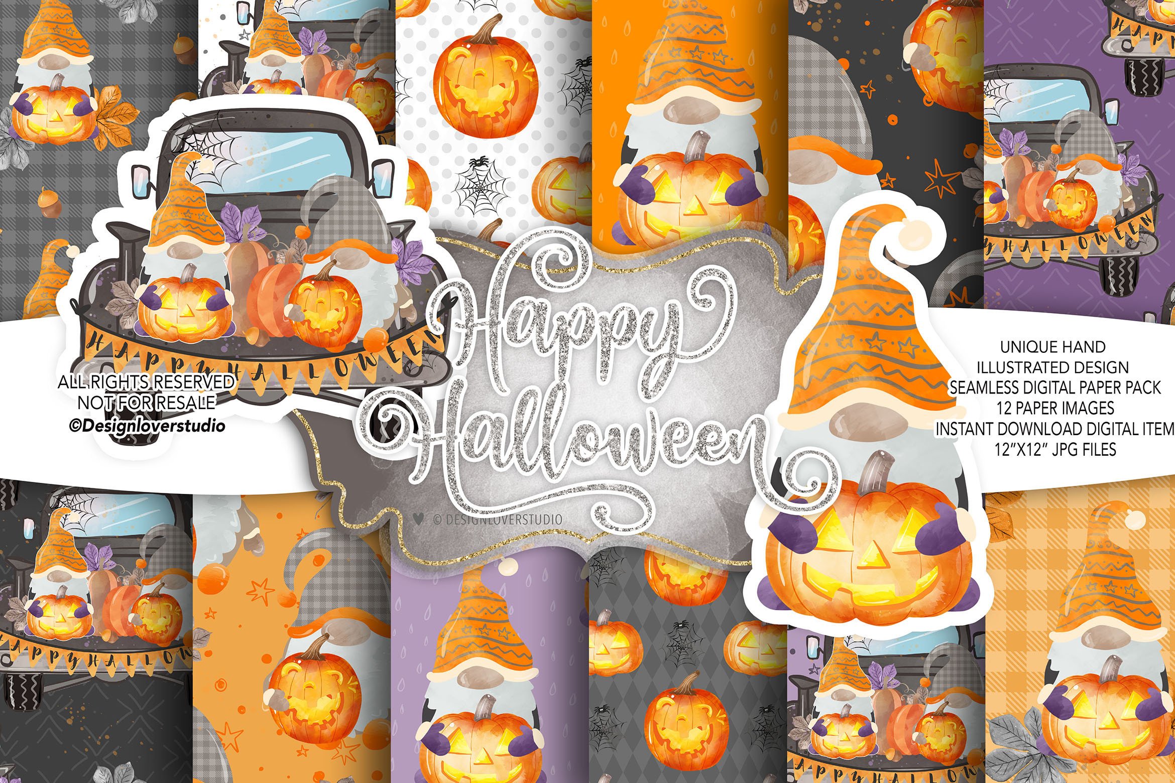 Gnomes Halloween Digital Paper Pack Graphic by designloverstudio ...