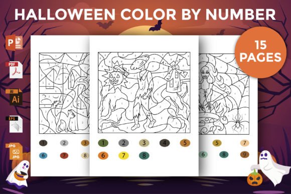 Halloween Color By Number Pages For Kids