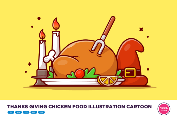 Thanks Giving Chicken Food Illustration
