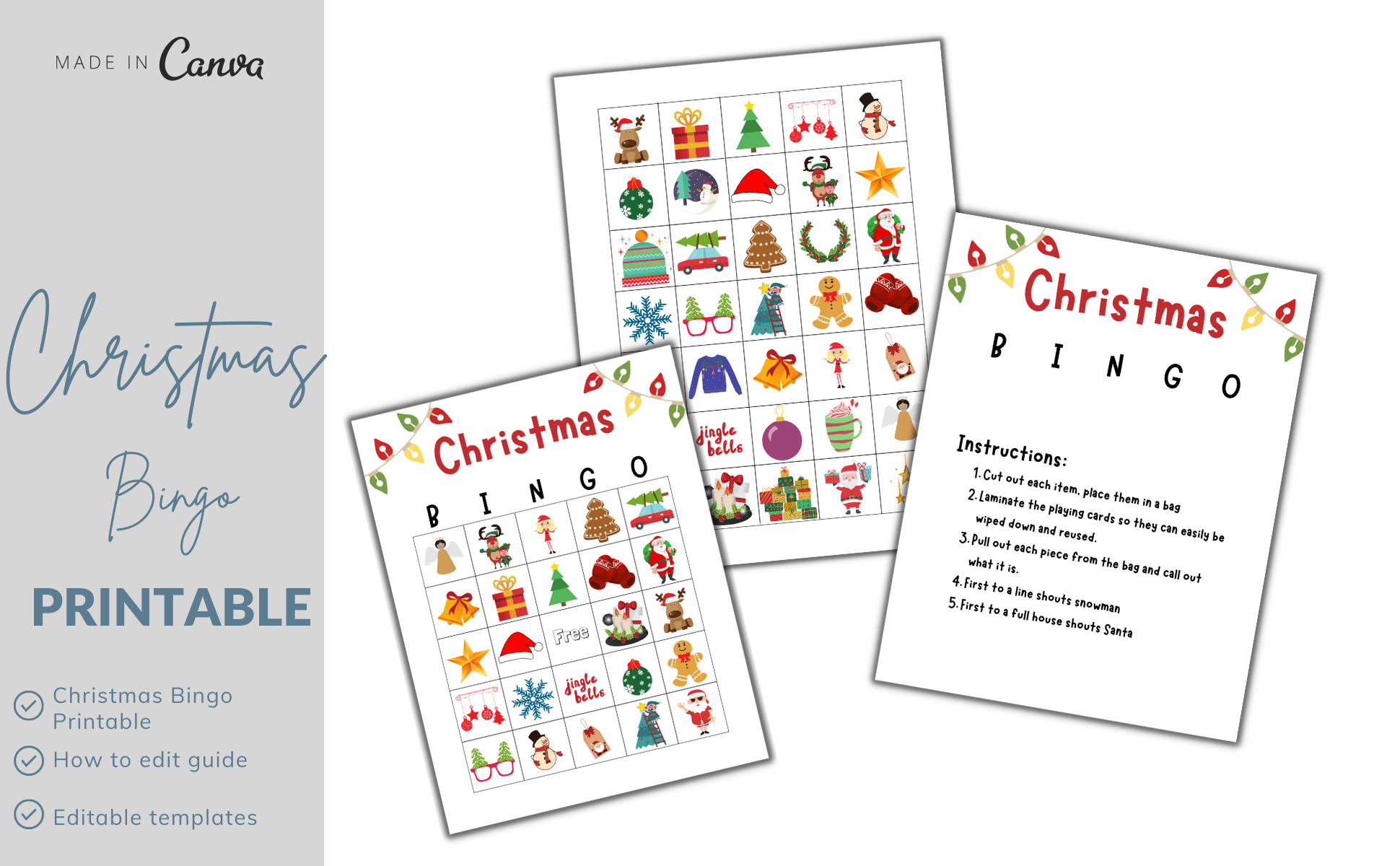 10 Christmas Bingo Cards(+Editable File)