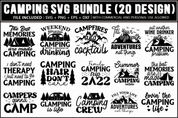 Camping SVG Bundle, 20 Designs