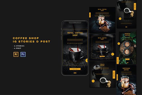 Preview of Coffee Shop Instagram Post & Stories coffee shop social media template