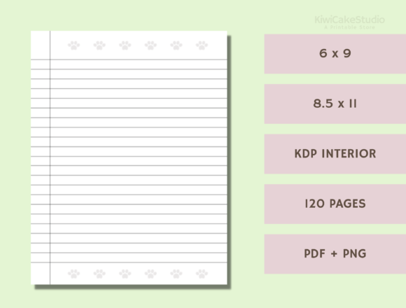 Pet Themed Lined Journal KDP Interior Graphic KDP Interiors By KiwiCakeStudio