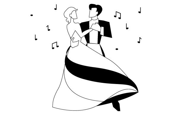 Couple Dancing, with Music Notes - Line Art SVG Cut file by Creative ...