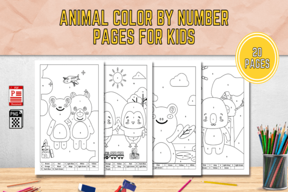 20 Animal Color by Number Coloring Pages