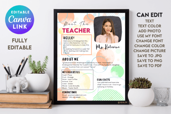 Meet the Teacher Canva Template Graphic Resumes & CV By Adalin Digital