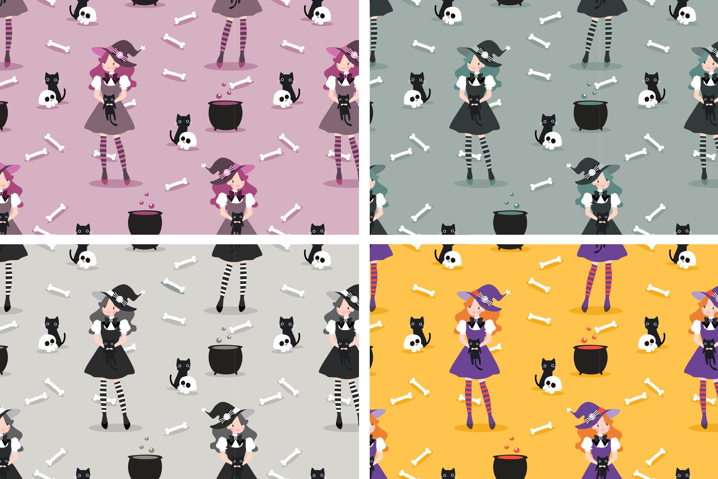 Cute Witch and Halloween Black Cat Graphic by thanaporn.pinp · Creative ...