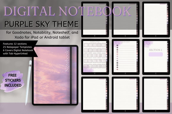 Digital Notebook/Hyperlinked/Purple Sky Graphic Print Templates By Nann Digital Art