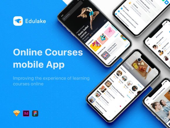 Edulake - Online Course Mobile UI Kit Graphic UX and UI Kits By freeslab88