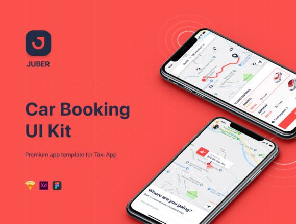 JUBER - Car Booking Mobile UI Kit Gráfico UX y UI Kits Por freeslab88