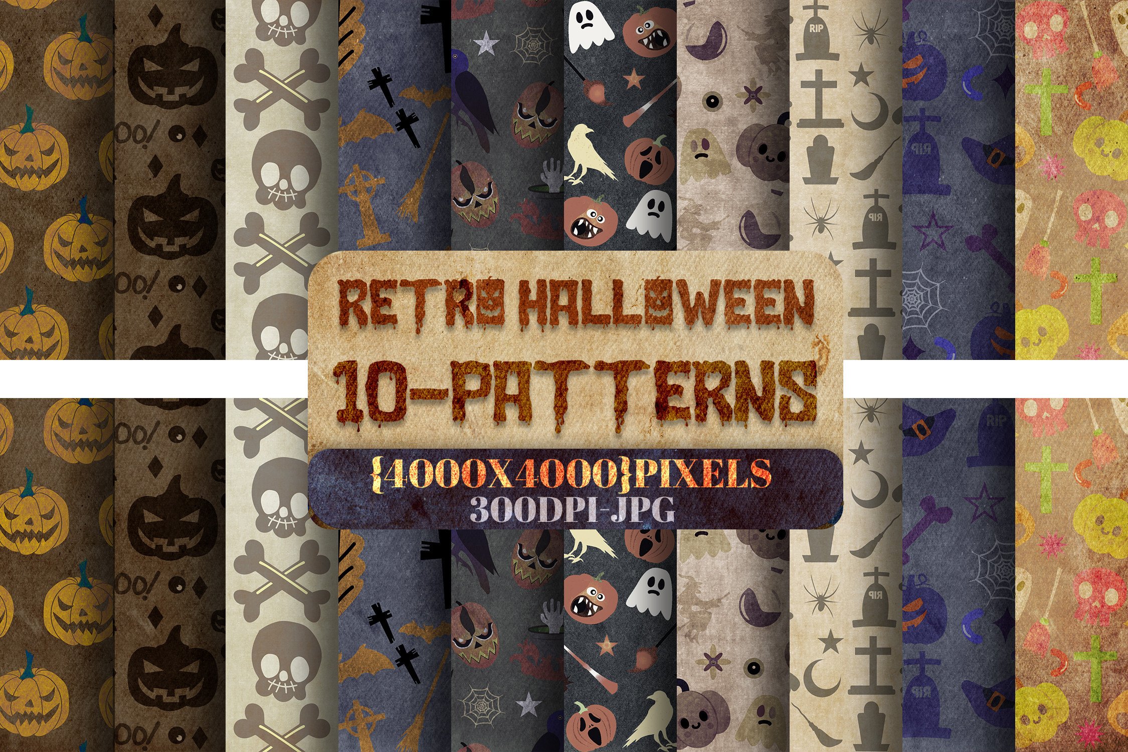 Retro Halloween Digital Paper Bundle Graphic by MRK STUDIO · Creative ...