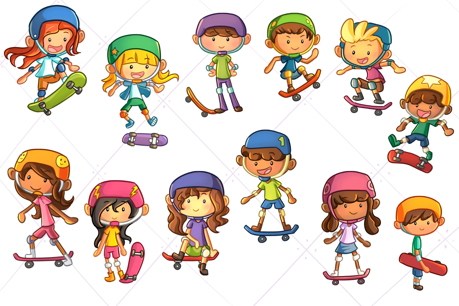 Skateboarding Kids Clip Art Collection