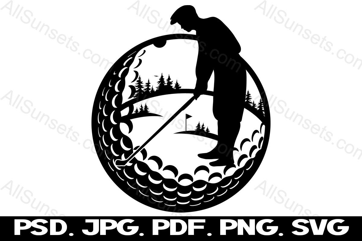 Golfing Silhouette Golf Course Scene Graphic by SunandMoon · Creative ...